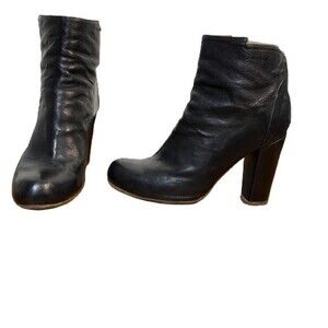 Officine Creative Black Moto Boots Distressed Leather Chunky Heel Size 9.5